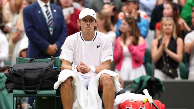 Alex de Minaur of Australia after his victory at Wimbledon in London. Picture: Sean M. Haffey/Getty Images