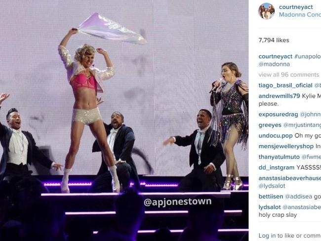 Courtney Act gets into the groove with Madonna in Melbourne. Picture: Instagram