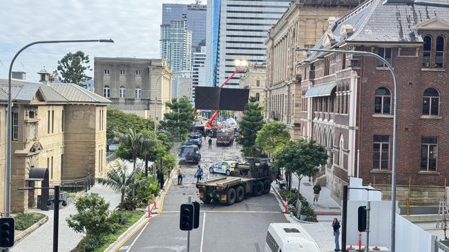 The film set on William St, Brisbane for the new Monsterverse movie: Godzilla x Kong: Supernova. Photo: Georgia Clelland