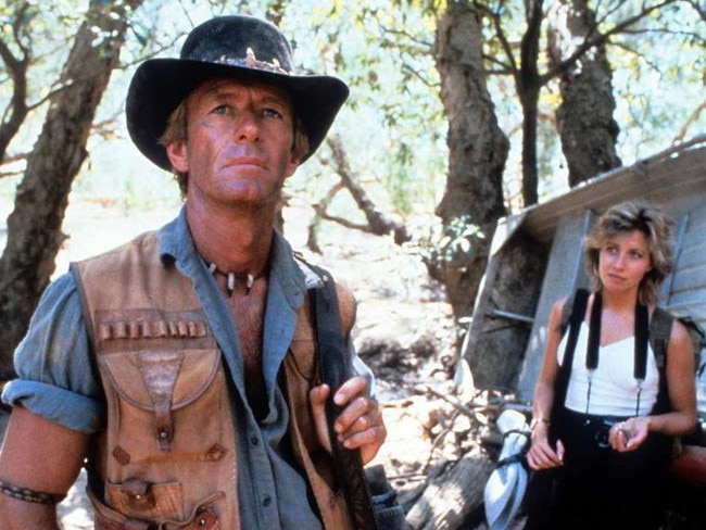 The Akubra was propelled into the Hollywood spotlight thanks to Crocodile Dundee. Picture: Paramount Pictures