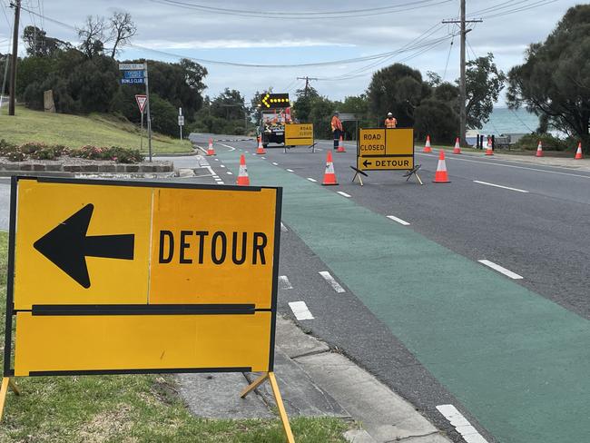 Traffic is being detoured through back streets around McCrae as part of Point Nepean Rd is expected to be shut for at last a week. Picture: Lucy Callander