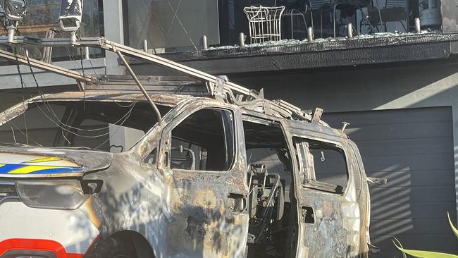 A road survey van caught fire on Wednesday that then spread to a Calamvale townhouse. Photo: Estelle Sanchez