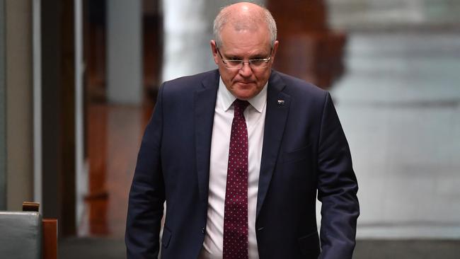 Scott Morrison arrives in the House of Representatives at Parliament House in Canberra on Tuesday. Picture: AAP