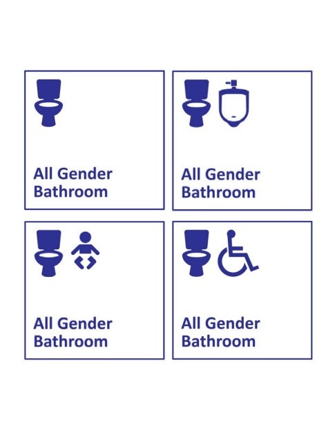 Examples of signage which unisex toilet advocates want installed.