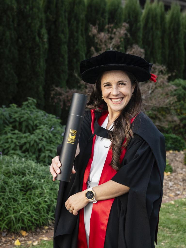 Doctor of Philosophy graduate Stephanie Frade at a UniSQ graduation ceremony at Empire Theatres, Wednesday, June 28, 2023. Picture: Kevin Farmer