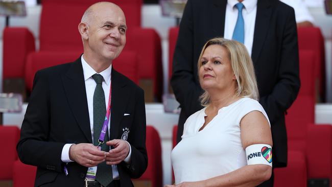 German Interior and Community Minister Nancy Faeser wears the One Love armband in the stands in Qatar. Picture: Alexander Hassenstein/Getty Images