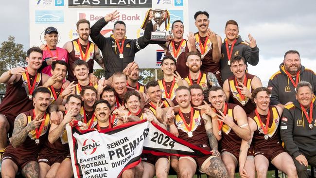 EFNL 2024: Boronia celebrates back-to-back flags and promotion. Picture: Field of View Photography