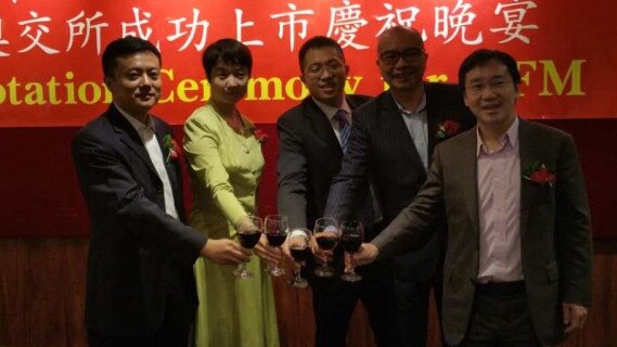 Dongfang Modern directors Ming Sing Barton Tso, Dan Lin, Hongwei Cai and Michael Choi with CEO Charles So in 2015 for the ASX listing of the company. Picture: sunifm.com