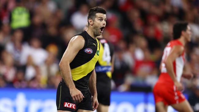 Trent Cotchin was subbed out of the match with seven touches. Picture: Michael Klein