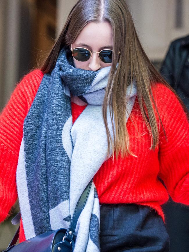 Sarah Ristevski walks from the Supreme court after attending her father's sentencing hearing. Picture: Jake Nowakowski