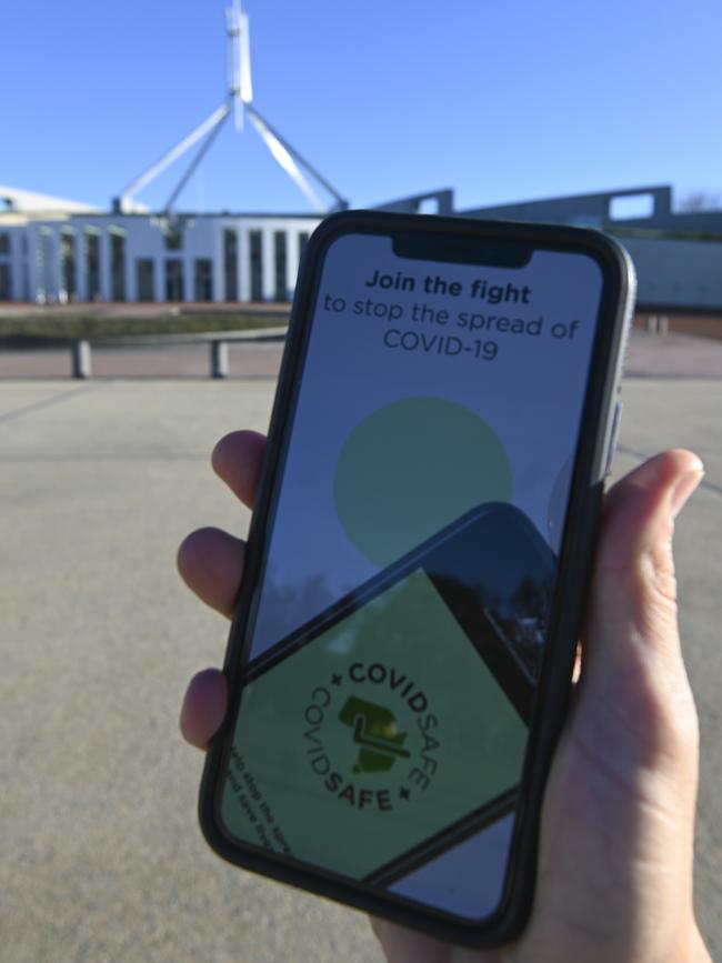 An iPhone displays the CovidSafe app. Picture: Lukas Coch/AAP