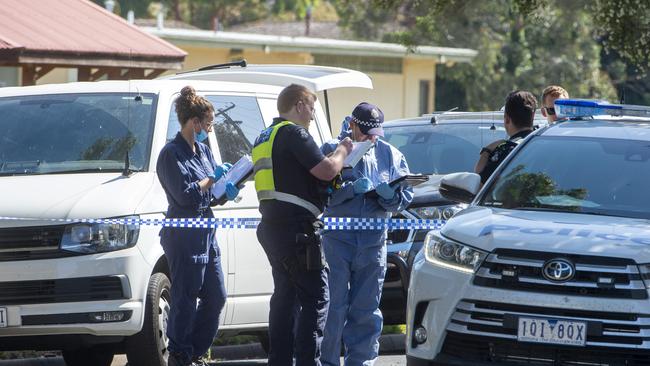 Homicide detectives in Sale after two bodies were found. Picture: Jay Town