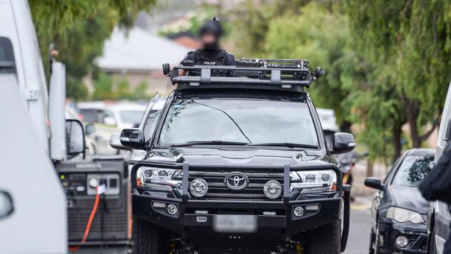 STAR Group police at the scene of a shooting in Liascos Ave, Newton. Picture: Brenton Edwards