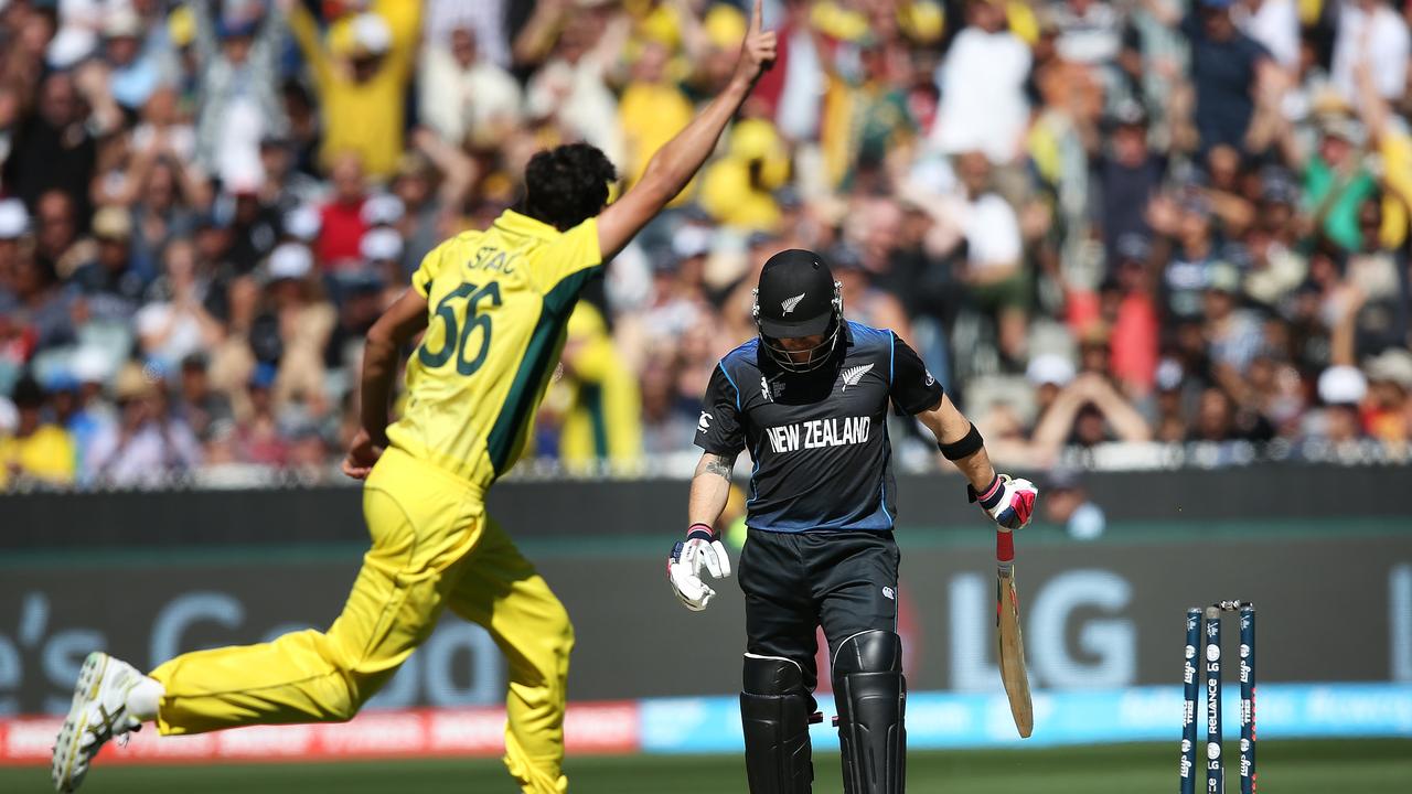 Starc’s memorable wicket to dismiss Brendon McCullum was yet another example of his enormous impact in opening overs. Picture. Phil Hillyard