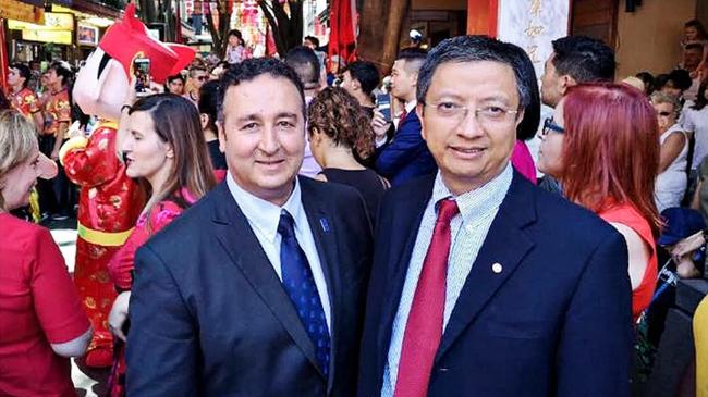 Labor MP Shaoquett Moselmane and John Zhang.