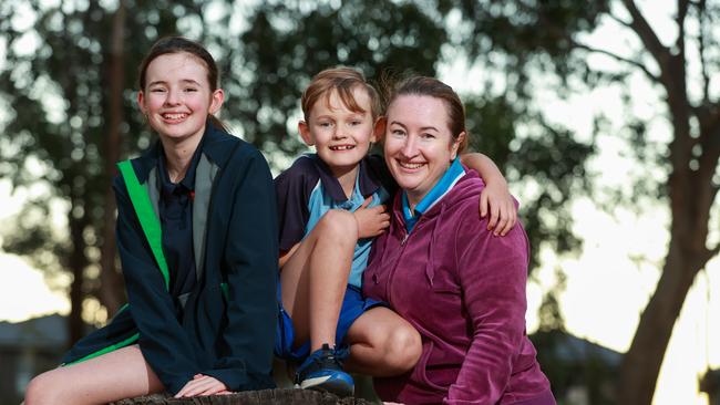 Melinda Mahlberg with her children Elise, 13, and Lucas Campbell, 8, and from Lurnea. Picture: Justin Lloyd