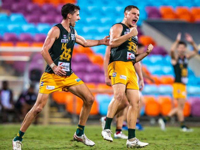 Beau Tedcastle (right) of St Mary's. Picture: Patch Clapp / AFLNT Media