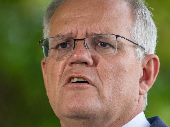 SYDNEY, AUSTRALIA - NewsWire Photos FEBRUARY 24, 2022: Prime Minister Scott Morrison addresses the media about the escalating crisis in Ukraine.Picture: NCA NewsWire / Christian Gilles