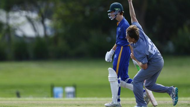 Ethan Hayter bowling for Stockton. Picture: Michael Gorton