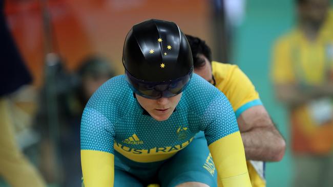 Anna Meares in action during the Women's Sprint qualifying at the Rio Olympics 2016 track cycling at the Rio Olympic Velodrome. Pics Adam Head