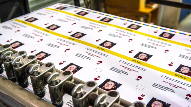 Playing cards featuring photos of cold case victims have been introduced into jails across NSW, with hopes they might spark new leads from inmates on unsolved homicide and missing person cases. Picture: CSNSW Media.