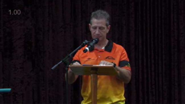 Frank Falappi's friend and fellow committee member at The Cairns Mountain Biking Club Adam Gowlett. Picture: Screenshot of livestream by Atherton Community Funerals
