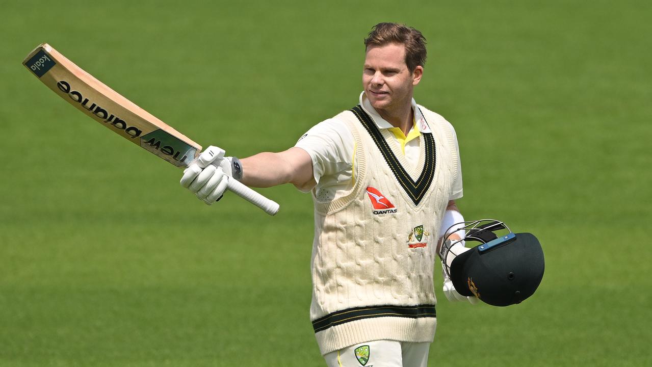 Australia’s Steve Smith celebrates his century. Photo by Stu Forster/Getty Images