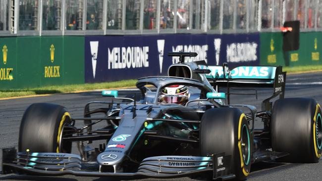 English driver Lewis Hamilton competes at Albert Park.