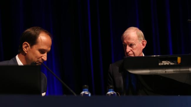 AMP CEO Francesco De Ferrari and chairman David Murray at the company’s AGM in 2019. Picture: Britta Campion