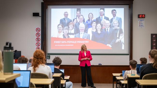 Ms Palaszczuk delivers a lecture. Picture: Sarah Marshall