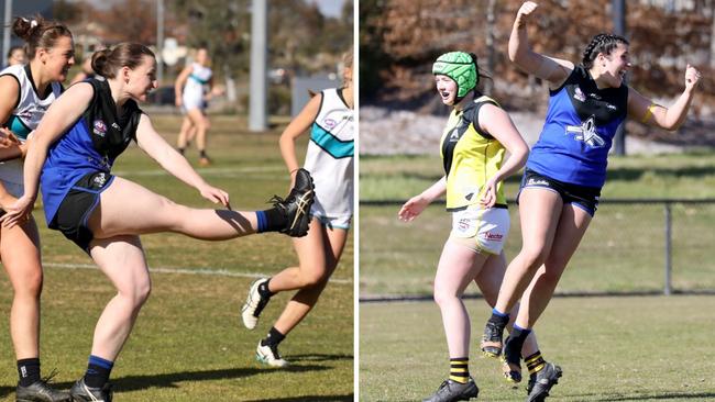 Enjoying footy: (L-R) Erin Needham and Samantha Rubino for Gungahlin. Picture: Gungahlin Jets