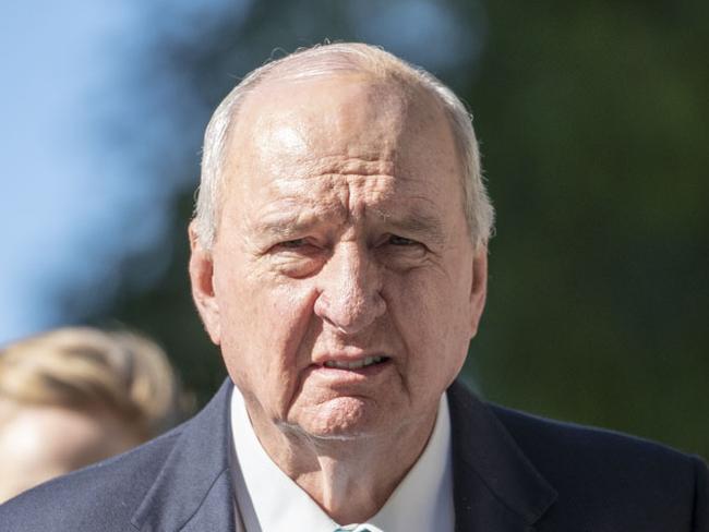 Radio broadcaster Alan Jones arrives at the Supreme Court in Brisbane, Monday, May 21, 2018. The Toowoomba-based Wagner family are suing the talkback radio host over comments he made during 32 broadcasts in 2014 and 2015. (AAP Image/Glenn Hunt) NO ARCHIVING