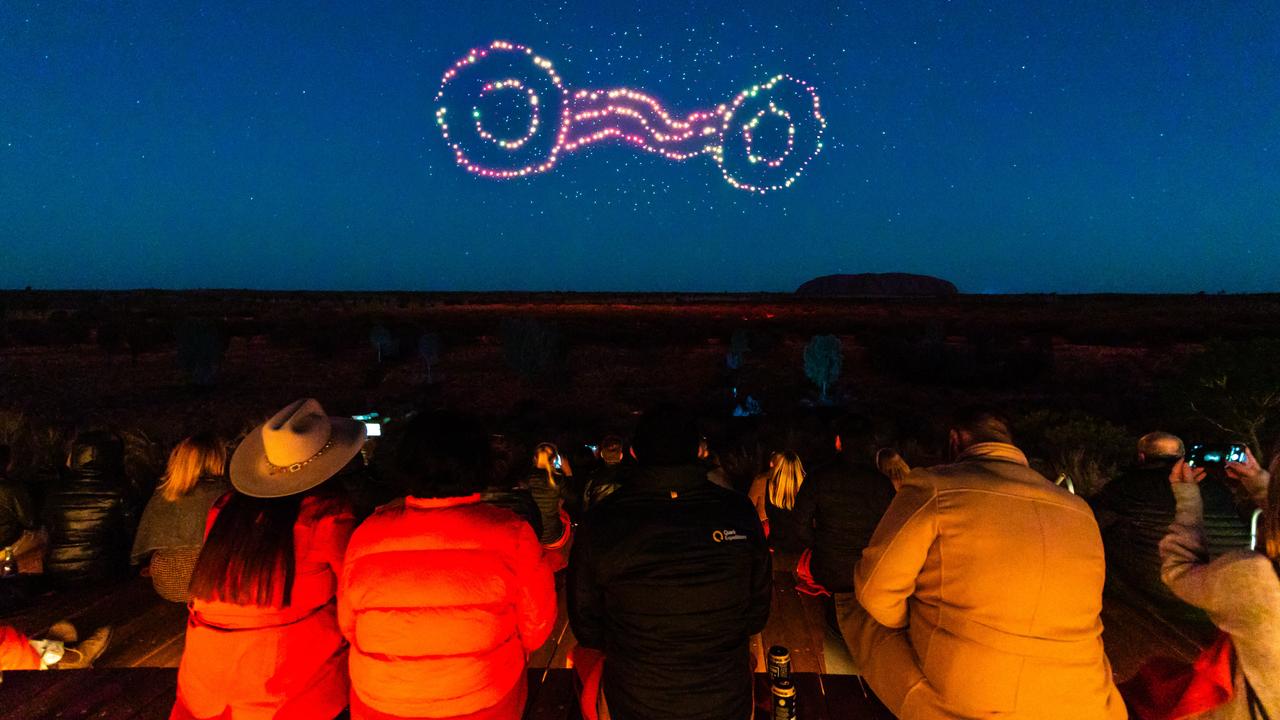 Breathtaking drone and laser spectacle lights up the NT sky. Picture: Getty Images for Voyages Indigenous Tourism Australia