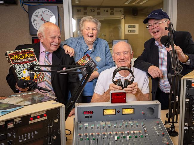 Ian Mcleod, Heather Swift, Jack Saunders and Larry James at the Golden Days Radio station in Glen Huntly run by volunteers. Picture: Jason Edwards