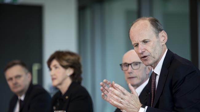 ANZ CEO Shayne Elliott and chairman Paul O'Sullivan last year in Brisbane with Suncorp's CEO Steve Johnston and Suncorp Chair, Christine McLoughlin. Picture: Arsineh Houspian