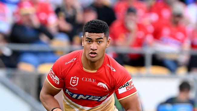 Isaiya Katoa is fighting for a starting spot at the Dolphins in round one. Picture: Bradley Kanaris/Getty Images