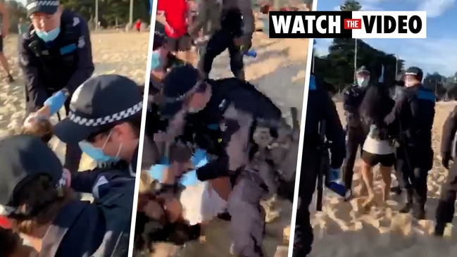 Claims police pushed pregnant woman during beach arrest