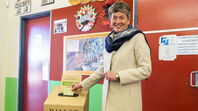 Liberal candidate Fiona Kotvojs casts her vote today. Picture: Rohan Thomson/Getty Images