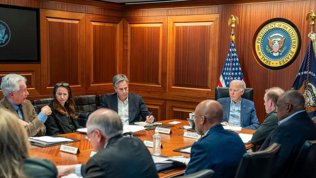 President Joe Biden with members of the national security team in the Situation Room of the White House. Picture: White House/Zuma Press/WSJ