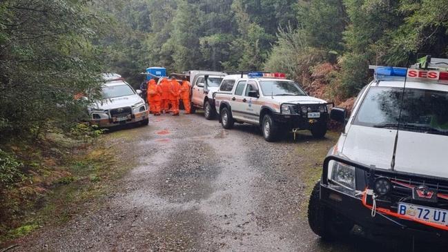 SES crews and police search for Ms Cremer at the Philosopher Falls track area outside Waratah. Picture: Tasmania Police