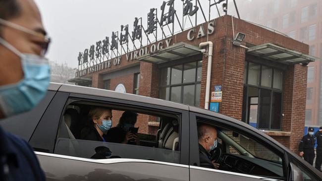 Members of the World Health Organisation team investigating the origins of the Covid-19 arrive at the Wuhan Institute of Virology in Wuhan in February. Picture: AFP