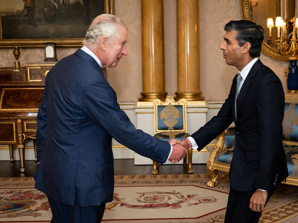 The monarch with British PM Rishi Sunak. Picture: AFP