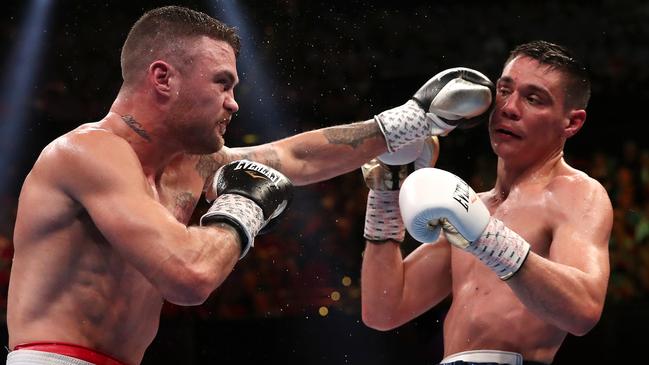 Dwight Ritchie lands a punch on Tim Tszyu during their IBF Australasian super welterweight title fight in August. Picture: Getty Images