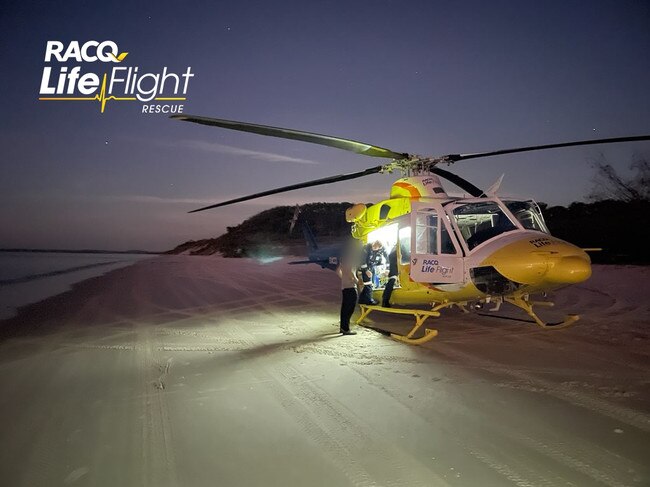 The LifeFlight Rescue helicopter flew to the western side of the island, shortly after 6.30pm and the pilot was able to land on the beach.