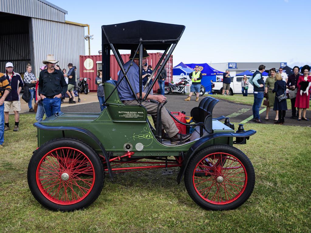 One of the oldest cars in Australia – an 1899 Winton – is driven by Mick Collins at the David Hack Classic, Sunday, May 18, 2025. Picture: Kevin Farmer