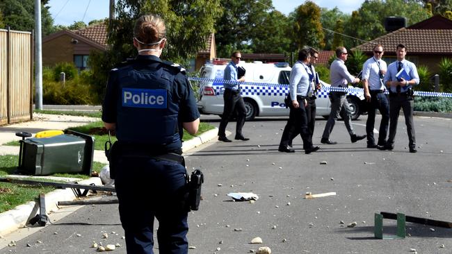 Rocks thrown at police at a party in Werribee. Picture: Nicole Garmston