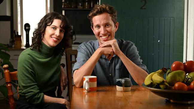 Chandler-Mather with partner Joanna Horton after winning the seat of Griffith for the Greens. Picture: Lyndon Mechielsen