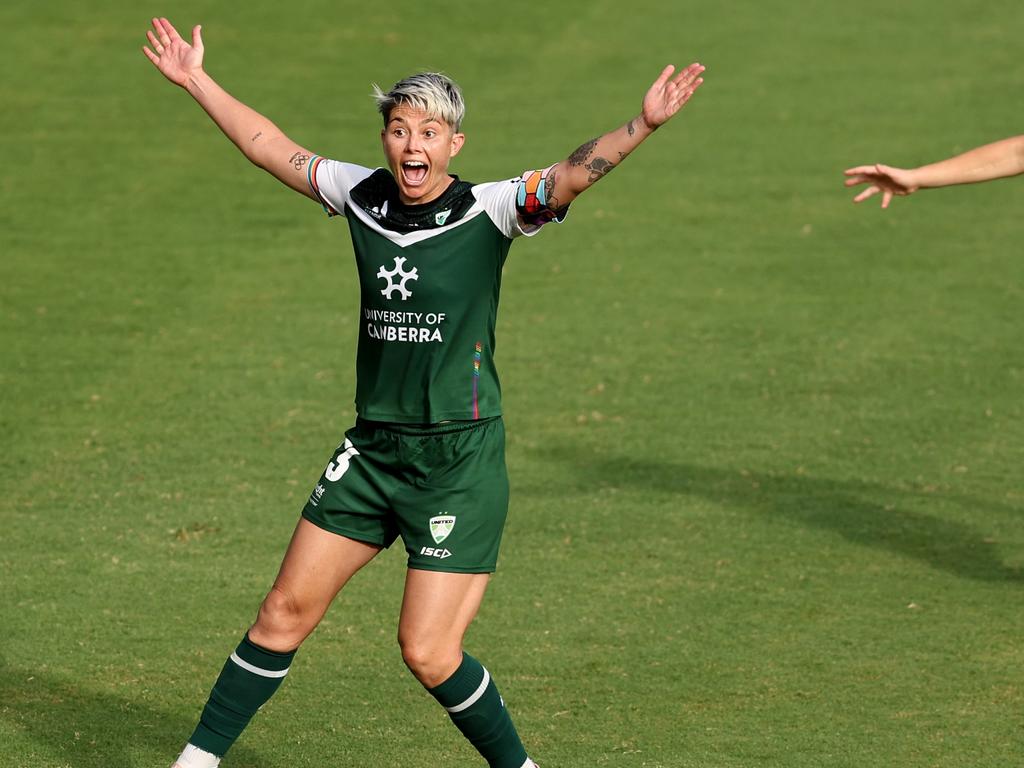 Michelle Heyman celebrating one of her goals. Picture: Brendon Thorne/Getty Images