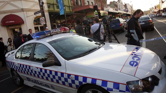 Police at Union Road in Ascot Vale where Des ‘Tuppence’ Moran, was shot. Picture: AAP