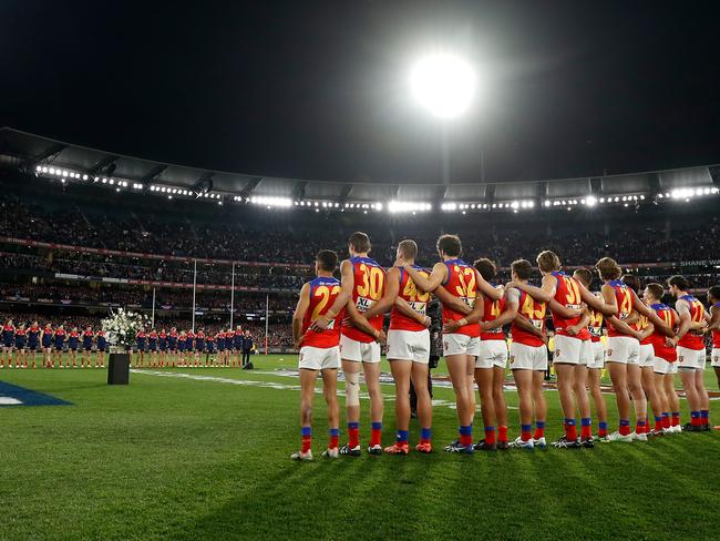 The MCG paused for a minute’s silence during the Demons-Lions semi-final. Picture: Dylan Burns/AFL Photos via Getty Images